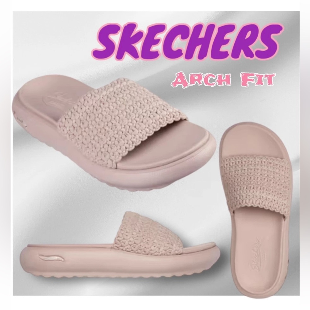 SKECHERS Slide Sandals Arch Fit Cloud Women's 7 OH SHE PRETTY Blush Vegan Comfy